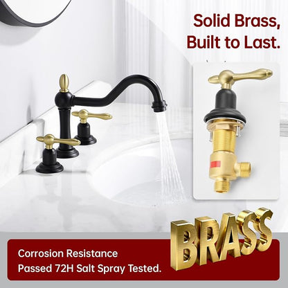 SUMERAIN Matte Black 8 Inch Widespread Bathroom Sink Faucet 3 Hole | Vintage Style, 3 Holes, 2 Handle, 360°Swivel Spout