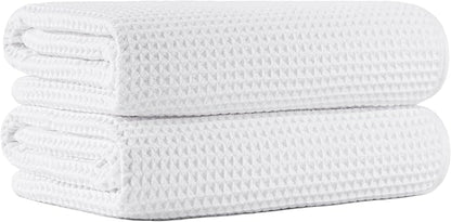 MICROFI New Microfiber Waffle Bath Towels, 2 Pieces, Oversized, Soft, Absorbent, Fast Drying, Lint Free 430 GSM (30''x60''/76cm x 152cm)