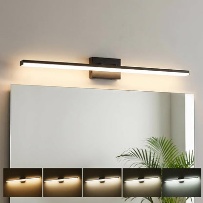 mirrea 48in 5CCT Black LED Vanity Lights for Bathroom Over Mirror | 5 color temperatures,Adjustable light angle,ETL listed,Dimmable,Bathroom lighting fixtures,Eye-friendly,Frosted acrylic shade