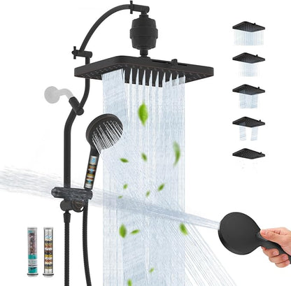 Hibbent Dual-Filtered 13" Showerhead & 10-Mode Handheld, Oil-Rubbed Bronze | High Pressure 5-Spray Showerhead, 4-way Diverter, Heightened All Metal Extension Arm, 3 Filter Cartridges, Easy Reach