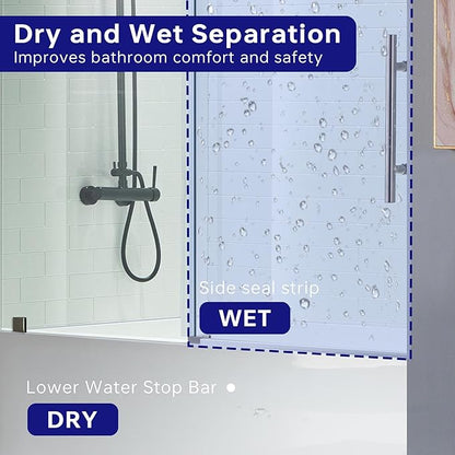 Woodbridge Frameless Bathtub Shower Doors 56-60" Width x 62" Height with 3/8"(10mm) Clear Tempered Glass in Brushed Nickel Finish