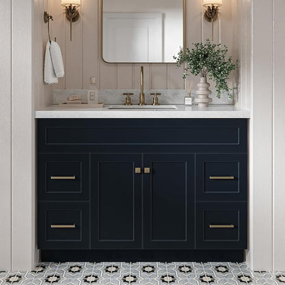 Bradford 48-Inch Bathroom Vanity with Sink — Midnight Blue Single Sink Bathroom Vanity, 1.5" Edge Italian Carrara Marble Top, Solid Wood, 2 Soft-Close Doors, 4 Full Extension Dovetail Drawers