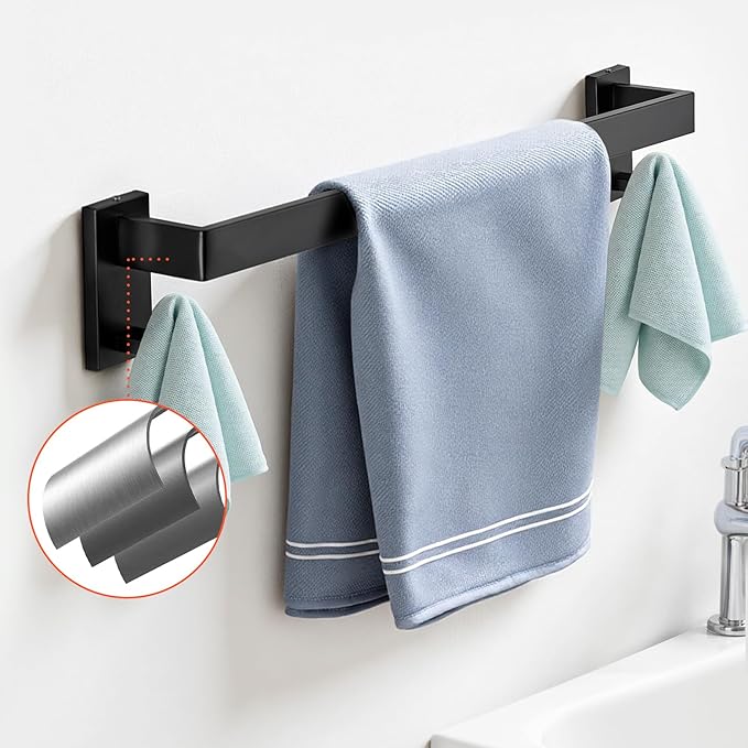 VEVOR Matte Black Bathroom Hardware Set, 5 Pieces Stainless Steel Bathroom Accessories Set, 24-inch Towel Bar, Towel Rack, 2 Robe Towel Hooks, Toilet Paper Holder, for Bath Room, Wall Mounted