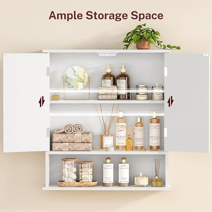 TEENFON Bathroom Wall Cabinet, Bathroom Cabinet with Barn Doors & Adjustable Shelf, Over The Toilet Storage Cabinet, Medicine Cabinet, White UNGGX001WV1