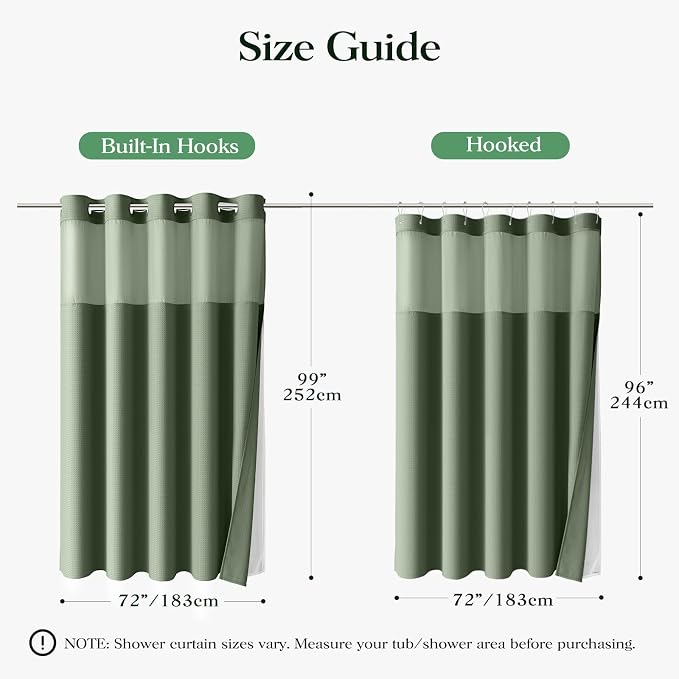 Sage Green Hook Free Waffle Shower Curtain & Snap-in Liner,72x99 | Less Time to install, 3 in 1 Fabric Shower Curtain and Liner Set with Magnets, Extra Long, Shower Curtains for Bathroom