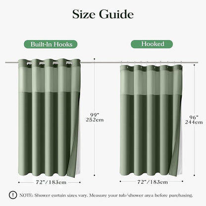 Sage Green Hook Free Waffle Shower Curtain & Snap-in Liner,72x99 | Less Time to install, 3 in 1 Fabric Shower Curtain and Liner Set with Magnets, Extra Long, Shower Curtains for Bathroom