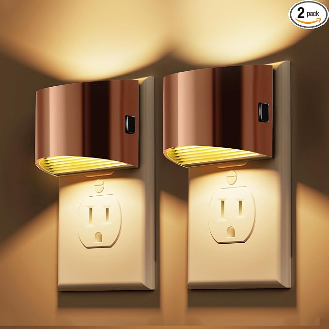 L LOHAS LED Night Lights Plug into Wall, Dimmable Night Light 2 Pack | Plug in Night Light with 3 Level Brightness, 3000K Soft White, Rose Gold Housing
