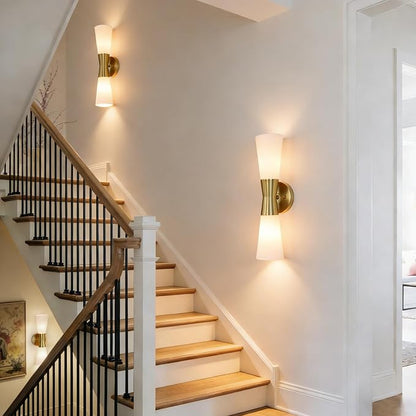Bathroom Wall Sconce, Modern Indoor Vanity Light Fixtures 17", Up Down Lighting, Wall Mount Lamp for Living Room Bedroom Hallway Stairway Fireplace Mirror E26 Base 1PC White&Gold