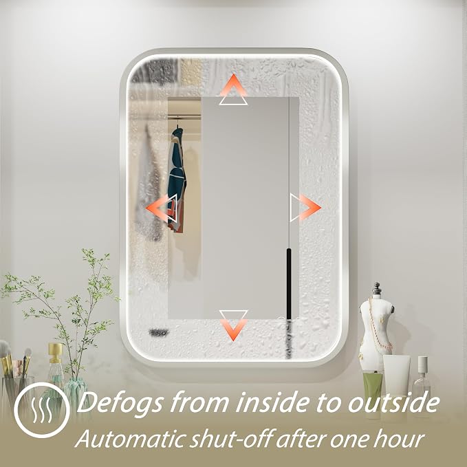 20"x28" Silver LED Bathroom Mirror with 3000K/4500K/6000K Lights | Stepless Dimmable,Anti-Fog,Memory Function,Aluminum Frame Wall Mount Lighted Bathroom Vanity Mirror,ETL Cert‌,IP54 Waterproof
