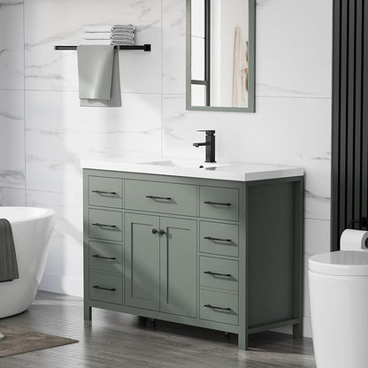 LUCKWIND 48" Modern Bathroom Vanity and Sink, Painted Bathroom Storage Cabinet with Single Resin Sink, Two Doors and Four Drawers, Include Faucet Without Mirror, Green