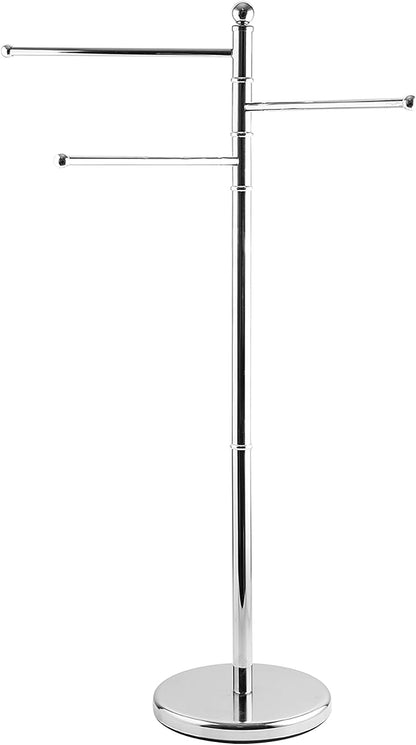 MyGift 40 Inch Silver Metal Towel Rack, Freestanding 3 Swivel Arms | Three bars create separate hanging space for bath linens, hand towels, and washcloths while improving airflow for drying