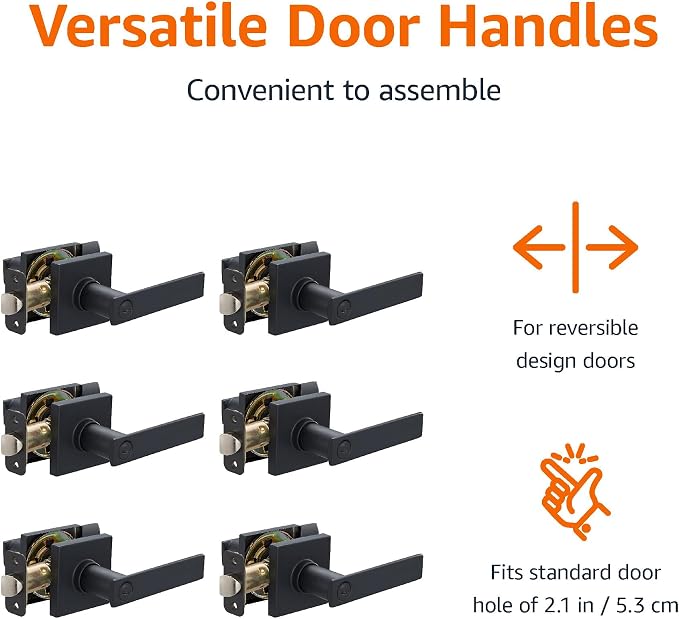 Amazon Basics Bedroom/Bathroom Contemporary Stamford Door Levers, 65mm Dia x 107mm L, Interior Privacy, Matte Black, (Pack of 12)