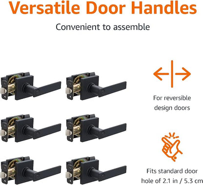 Amazon Basics Bedroom/Bathroom Contemporary Stamford Door Levers, 65mm Dia x 107mm L, Interior Privacy, Matte Black, (Pack of 12)