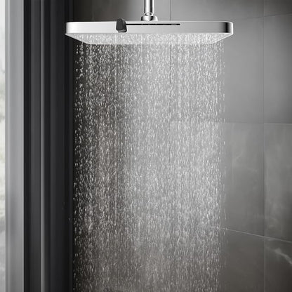 Hibbent 5 Spray Modes Shower Head, 13'' High Pressure Rain Shower Head, Large Rainfall Showerhead for Bathroom, High Flow Waterfall Fixed Showerheads with Adjustable Swivel Ball Joint, Silver