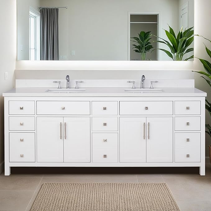 Lavanti Oakford 84 Inch Bathroom Vanity with Sink – Stylish White Vanity Bathroom with Storage Cabinet – Modern Bathroom Vanities with Double Vanity Sink & Quartz Countertop