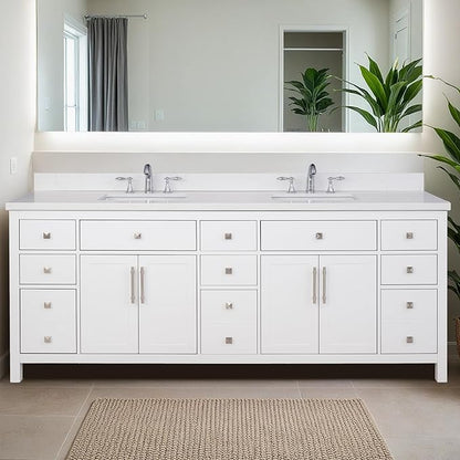 Lavanti Oakford 84 Inch Bathroom Vanity with Sink – Stylish White Vanity Bathroom with Storage Cabinet – Modern Bathroom Vanities with Double Vanity Sink & Quartz Countertop