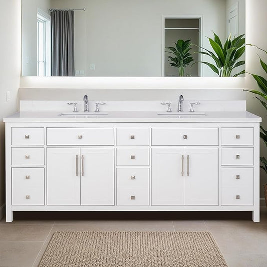 Lavanti Oakford 84 Inch Bathroom Vanity with Sink – Stylish White Vanity Bathroom with Storage Cabinet – Modern Bathroom Vanities with Double Vanity Sink & Quartz Countertop