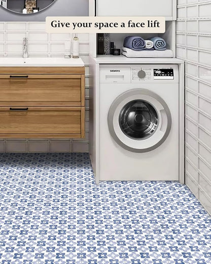 Peel and Stick Floor Tile, Waterproof Vinyl Flooring, Snap-Proof DIY Flooring Tiles for Bathroom, Kitchen, Fireplace, Wall, Backsplash, Home Decor, No Residue, 20 Tiles-7.87" Thin Ver, Blue