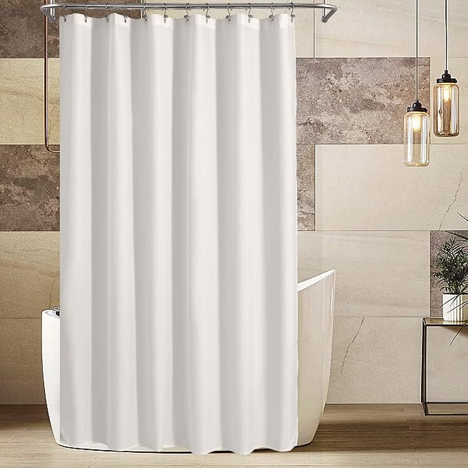 ALYVIA SPRING 72x90 Extra Long Waterproof Fabric Shower Curtain Liner White | 2 Magnets, Soft Cloth & Hotel Quality, Machine Washable, Light-Weight, Extra Long Size