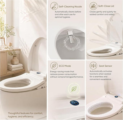 GAICOM Bidet Toilet Seat Elongated, Electric Smart Heated Toilet Seat | Instant Warm Water & Dryer, Multiple Cleaning Modes, Remote Control, Self-Clean Nozzle, Soft Closed, Night Light