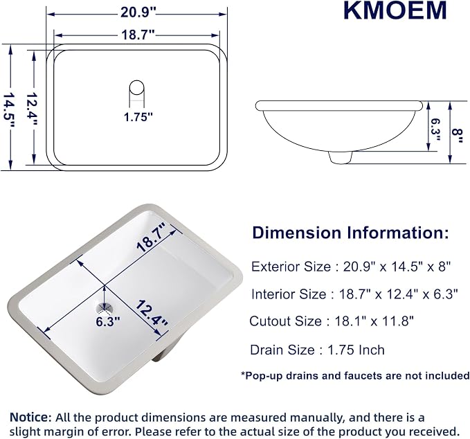 Undermount Bathroom Sink 21x15 Inch Small Bathroom Sink White Porcelain Ceramic Bathroom Under Counter Lavatory Vanity Sink Basin Rectangular Undermount Sinks with Overflow