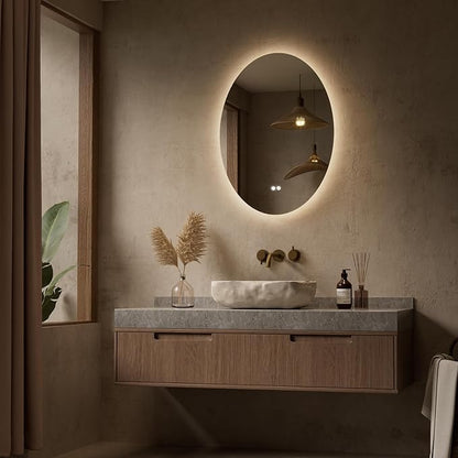Keonjinn 22 x 30 Inch Oval LED Mirror, Frameless Backlit mirror bathroom with HD Tempered Glass, UL-Listed LED Driver, Anti-Fog, Dimmable, Memory Function, French Cleat Installation, Plug in/Hardwired