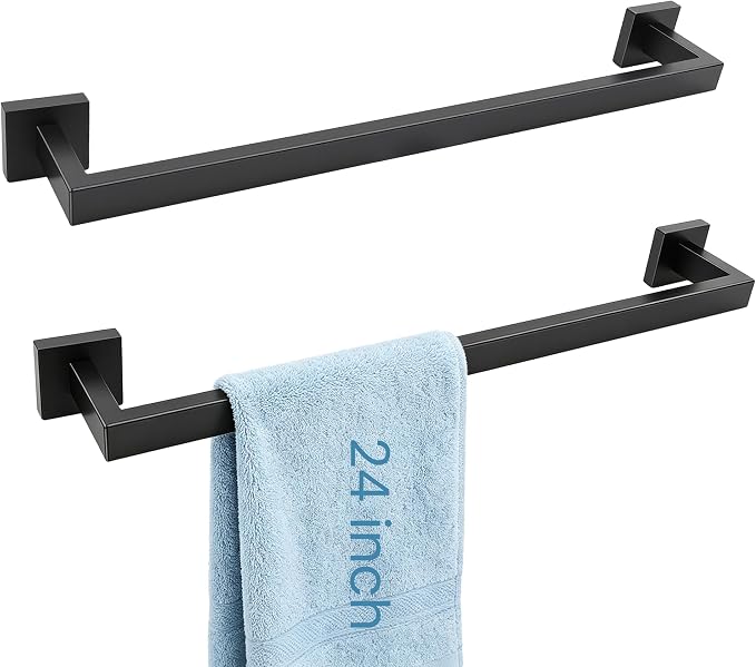 Matte Black Bathroom Hardware Set, 24 Inch Towel Bar Set for Bathroom | 2 Pack 24 Inch Bathroom Towel Bar, Modern Design, SUS304 Stainless Steel Premium Material, Wide Drying Space Towel Rack