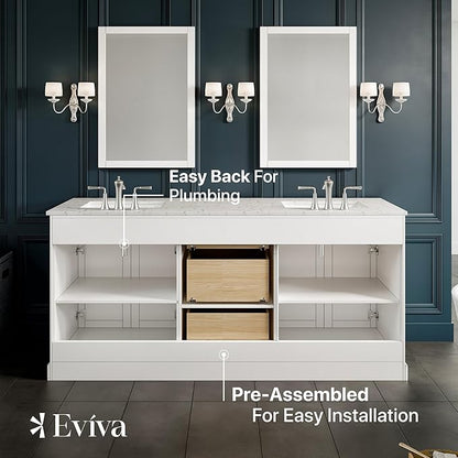 Eviva Epic 72 in. White Double Sink Bath Vanity with Carrara Quartz Top