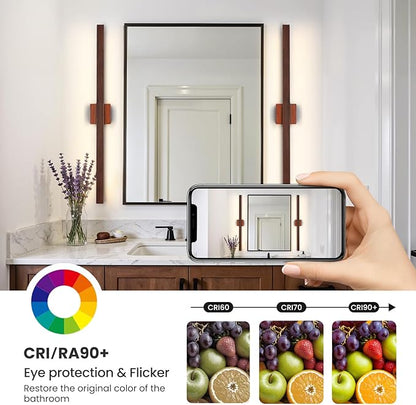 Modern Bathroom Light Fixtures Over Mirror, 39 Inch Brown Wood Finish Vanity Light Bar 30W Dimmable 5CCT LED Vanity Lights for Bathroom Wall Lighting Fixtures Over Mirror