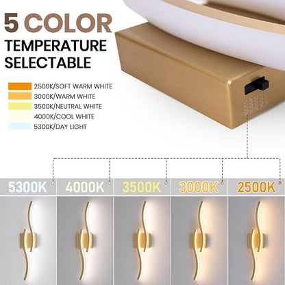 Gold Curved Bathroom Vanity Light Fixture Over Mirror, 23.62 inch Modern LED Wall Lamp 5CCT Dimmable Bathroom Light Fixture Modern Vanity Lighting Wall Sconces