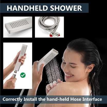 Aolemi Ceiling Shower Faucet Set with Handheld 16" LED Head Brushed Nickel | Handheld Spray,16 Inch Rain LED Head,Shower Valve and Trim Kit,All Metal,Ceiling System,Bathroom Mixer