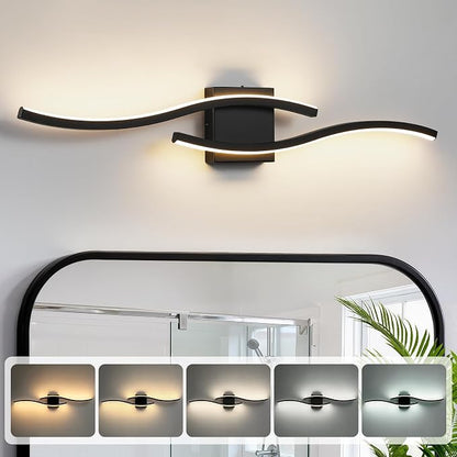 Bathroom Vanity Lights Over Mirror: 31.5 Inch 20W Black LED Bathroom Lighting Fixtures 5CCT Dimmable 2700-5000K Vanity Lighting Modern Bath Sconces Wall Light for Mirror Cabinets Bedroom Living Room