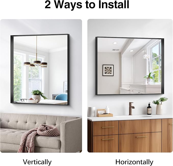 Black Bathroom Mirror, 30x36 Inch Rectangular Framed Mirror, Large Wall Mounted Bathroom Vanity Mirror Over Sink for Bedroom,Restroom, Living Room, Hangs Vertically or Horizontally