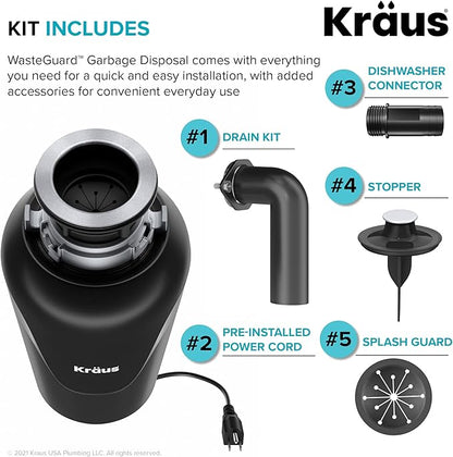 KRAUS Standart PRO™ 33-inch 16 Gauge Undermount 50/50 Double Bowl Stainless Steel Kitchen Sink with WasteGuard™ Continuous Feed Garbage Disposal, KHU102-33-100-75MB