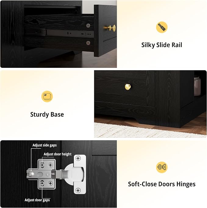 IRONCK Bathroom Vanity with Ceramic Sink, 30" Bathroom Cabinet, Black | Features a Ceramic Sink, 3 Doors, 1 Drawer and Flexible Side Storage for Organized Bathroom Storage