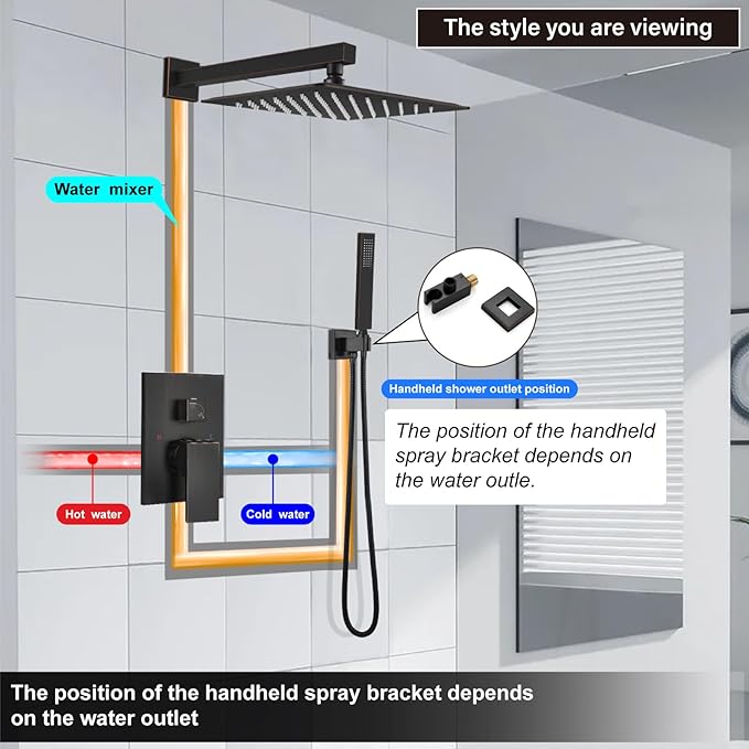 Midanya Shower Faucet Set,Wall Mount Shower System with Square Rain Shower Head and Hand Sprayer, Rough-in Valve Body and Trim Kit Included,12 Inch,Oil Rubbed Bronze
