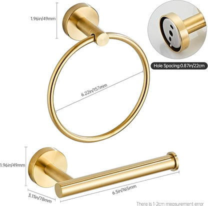 Gold Toilet Paper Holder, Brushed Gold Towel Ring, Hand Towel Holder Toilet Paper Roll Holder Wall Mount Bathroom Accessories, Modern SUS 304 Stainless Steel Bathroom 2 Set