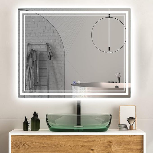 SaniteModar Bathroom Mirror with Lights 48x36 in, Led Mirror for Bathroom, Led Bathroom Mirror, 3 Color Dimmable, Anti Fog, Touch Button, CRI90+, Horizontal/Vertical