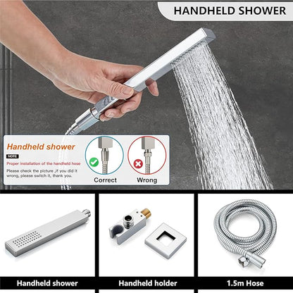 Midanya Shower Faucet Set,Wall Mount Shower System with Square Rain Shower Head and Hand Sprayer, Rough-in Valve Body and Trim Kit Included,16 Inch,Polish Chrome