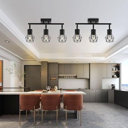 3-Light Black Flush Mount Ceiling Track Light E26 for Kitchen | Industrial black metal, adjustable heads, dimmable E26 base, for kitchen hallway closet bathroom lighting