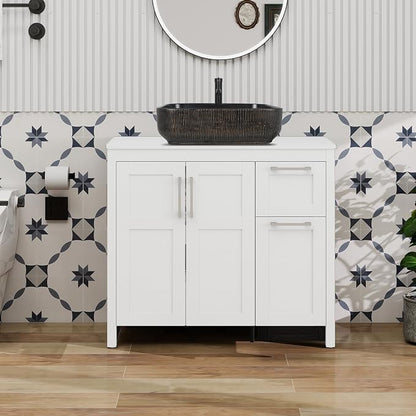 YOURLITE 36" Bathroom Vanity with Sink, White Bathroom Vanity and Sink Combo with Faucet & Pop Up Drain Set,Traditional Vanity with with Black & Gold Ceramic Sink