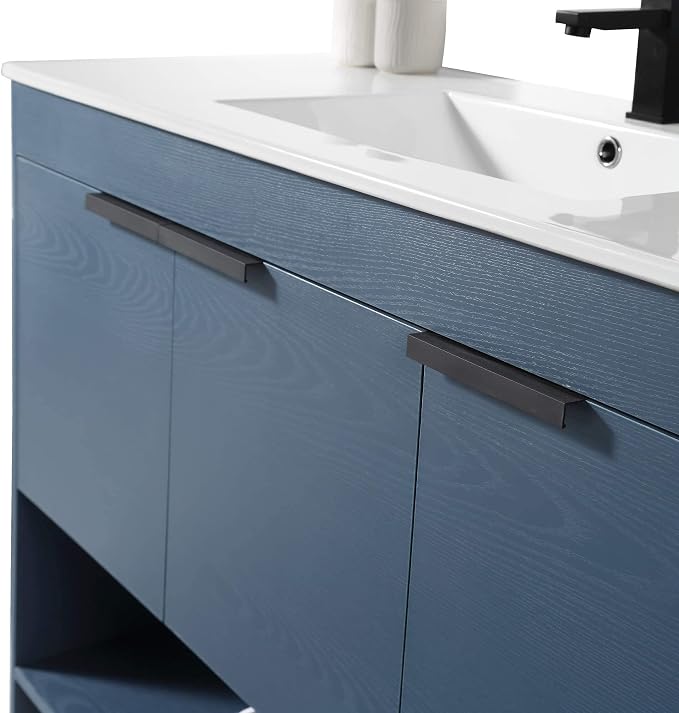 Phoenix 48 Inch Bathroom Vanity with Sink – Modern Design, Soft-Close Doors, Storage Drawers, Durable Build – Navy Blue Vanity for Small Bathrooms (Full Assembly Required)