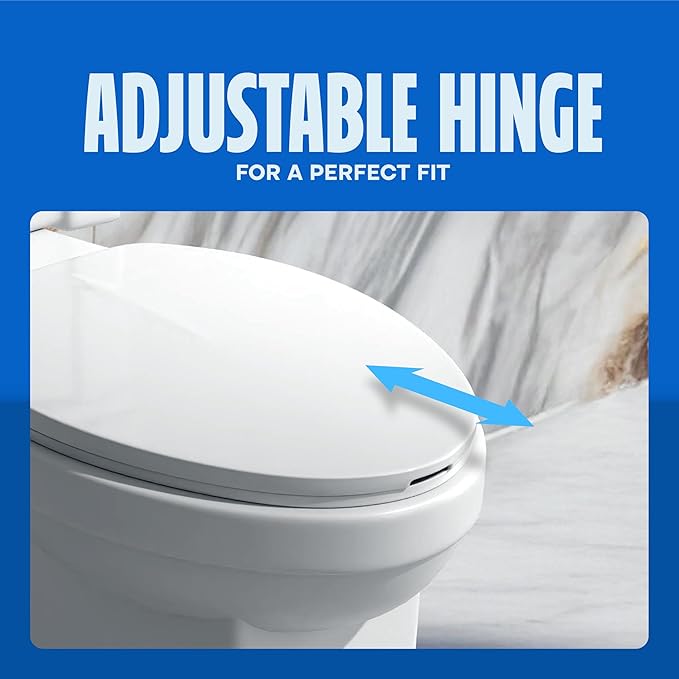 HIGHCRAFT Premium Elongated Toilet Seat with Adjustable Hinges - Molded Plastic Toilet Seat - Fits Standard Elongated Toilets - Oval Seat in White