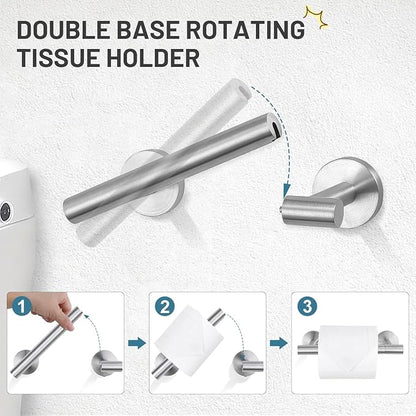 TURS Brushed Nickel 4-Pieces Towel Ring Set Include Towel Ring Double Base Toilet Paper Holder Towel Hook SUS304 Stainless Steel Bathroom Accessories Kit Wall Mounted