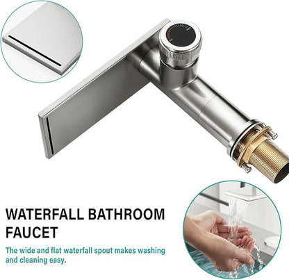 becola Modern Bathroom Sink Faucet， Brushed Nickel Vessel Sink Faucet，Single Hole Cold and Hot Basin Mixer Faucet for Bathroom Sink，Single Handle Vanity Faucet with Adjust Knobs and Deck Plate