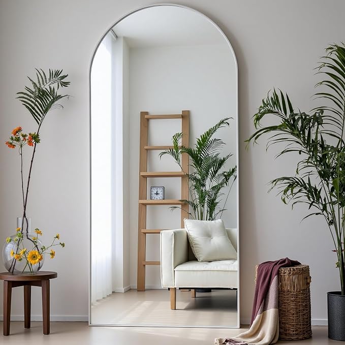 Dewfig Full Length Mirror, 70"x26" Arched Full Body Mirror, White | Aluminum Alloy Frame Floor Mirror, HD Shatterproof Tempered Glass, Lean/Stand/Wall for Living Room,Bedroom, Dressing Room