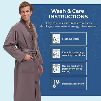 MONARCH Unisex Plush Lined Microfiber Bath Robe - Soft Shell with Polyester Lining, Resort-Grade Hotel & Spa Robe with Pocket