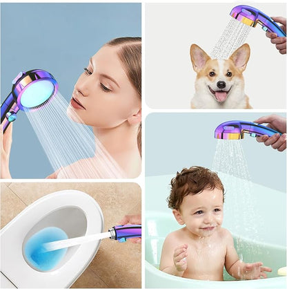 SINGSUO High Pressure Handheld Showerhead, On Off Switch (Radiant Rainbow) | Detachable Shower Head, 3 Spray Modes Shower Massager Handheld with Hose and Adjustable Angle Bracket
