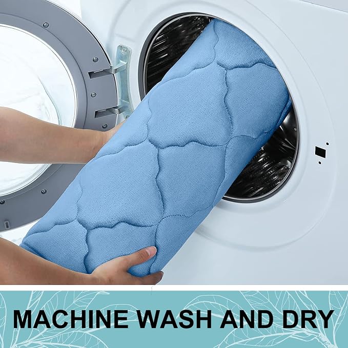 OLANLY Memory Foam Bath Mat Rug 30x20, Ultra Soft and Absorbent Bathroom Rugs, Non-Slip, Comfortable, Machine Washable Bath Carpet for Bathroom Floor, Tub, Shower and Home Decor Accessories, Blue