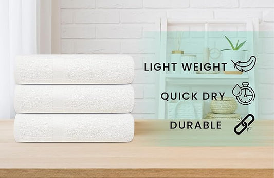 ZUPERIA White Bath Towels Bulk 24 Pack (24 x 48 Inches) - 100% Cotton Economy Light Weight Towels for Commercial Use - Quick Dry, Ultra-Soft, and Absorbent Bulk Towels